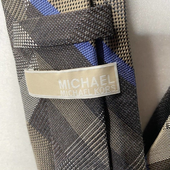 Michael Kors Mens Brown Blue White PLAID Woven Silk Blend Tie Neckwear - Picture 4 of 6
